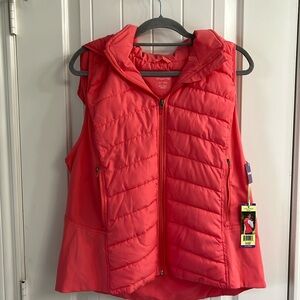 Puffer vest coral with hood and pockets. New never worn. Size XXL